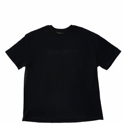 Hochwertiges Oversized-T-Shirt aus schwerem Filz aus 100 % Baumwolle mit gummiertem Mvagrippa-Textlogo. Schwarz