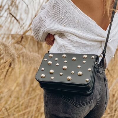 Black Sky Leather Studded Bag