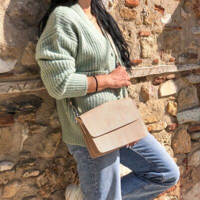 Beige Leather Crossbody Bag Middle Size