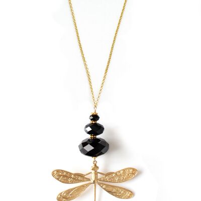 Long dragonfly necklace with black Swarovski crystals