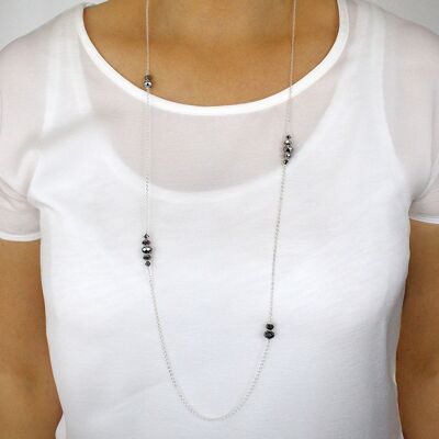 Long necklace with black diamond crystals