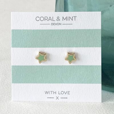 Mint Enamel Stars with Gold Plating