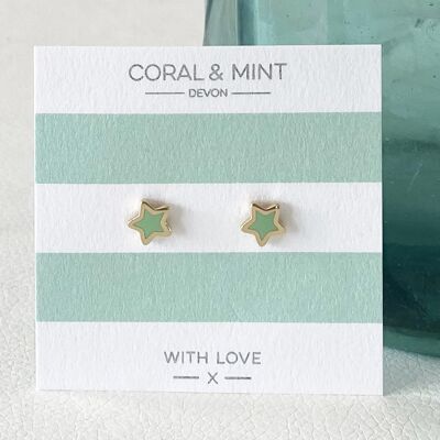 Mint Enamel Stars with Gold Plating