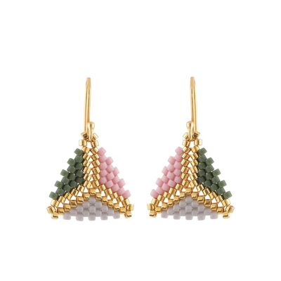 Triangle gray / pink / green / gold ear hooks