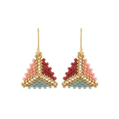 Triangle red / pink / green / gold ear hooks