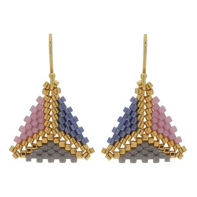 Triangle orchid / gray / blue / gold ear hooks