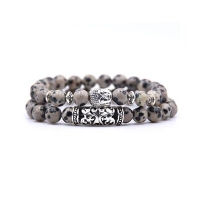 Bracciale in pietra naturale Malachite | ruggito | grigio | braccialetto di perline | Buddha