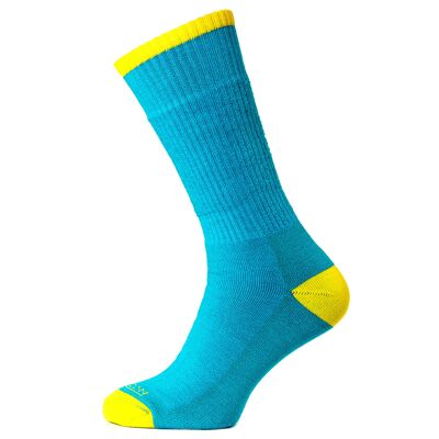 Horizon Premium Merino Trek Sock: Bright Teal Marl / Yellow