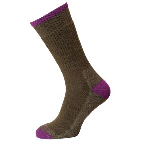 Horizon Premium Merino Hike Sock: Khaki Marl / Purple