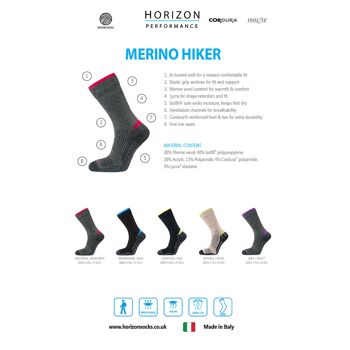 Chaussettes Horizon Performance Merino Hiker : Gris chiné / Bordeaux 2