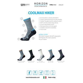 Chaussettes Horizon Performance Coolmax Hiker : Gris chiné / Orange 2