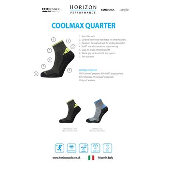 Chaussettes Horizon Performance Coolmax Quarter : Gris chiné / Bleu 2