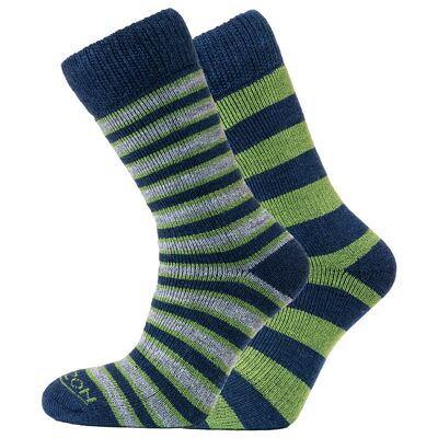 2 paires de chaussettes d'extérieur Horizon Heritage Merino : rayures et cerceaux - vert / bleu marine