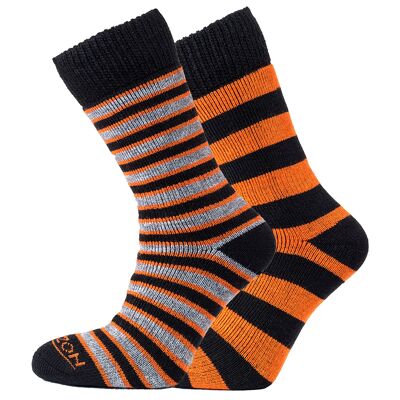 2 paires de chaussettes d'extérieur Horizon Heritage Merino : rayures et cerceaux - Orange / Noir