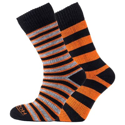 Horizon Heritage Merino Outdoor 2pk Sock: Stripes & Hoops - Orange / Black