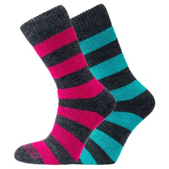 Horizon Heritage Merino Outdoor 2pk Sock: Hoops - Charcoal Teal & Cerise 1