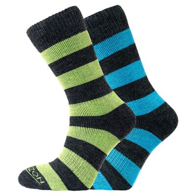 Horizon Heritage Merino Outdoor 2pk Sock: Hoops - Charcoal Apple & Blue