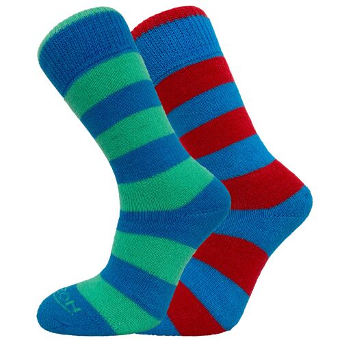 Horizon Heritage Merino Outdoor 2pk Sock: Hoops - Azure Blue Teal & Ruby
