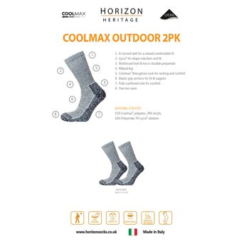 2 paires de chaussettes d'extérieur Horizon Heritage Coolmax : noir chiné 2