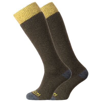 Heritage Heritage Winter Sport 2 piezas de calcetines de merino: oliva jaspeado / amarillo