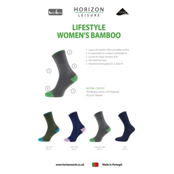 Horizon Leisure Lifestyle Chaussettes unies en bambou pour femmes : Olive/Sky 2