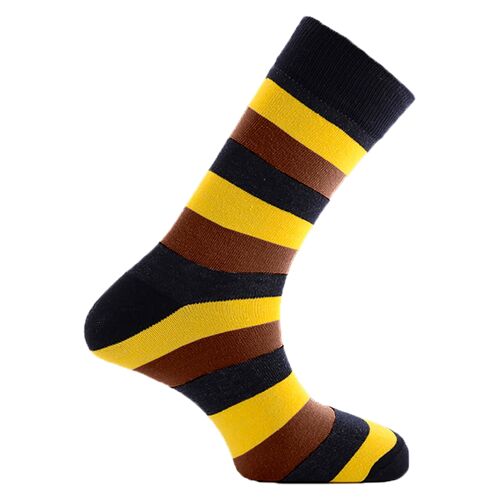 Horizon School Short (Crew) Dress Socks: Shrewsbury: Navy/Yellow/Brown