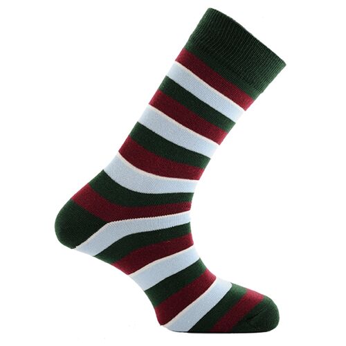 Horizon School Short (Crew) Dress Socks: Uppingham: Green/Burgundy/White/Sky