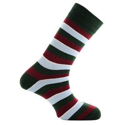 Horizon School Short (Crew) Dress Socks: Uppingham: Green/Burgundy/White/Sky