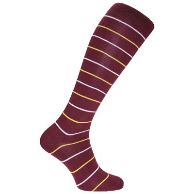 Horizon School Long (Knee Length) Dress Socks: Bradfield: Burgundy/White/Yellow