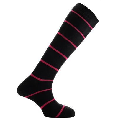 Chaussettes habillées Horizon School Long (longueur au genou) : Cheltenham : Noir/Cerise