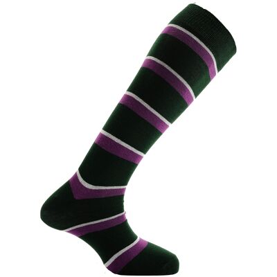 Chaussettes habillées Horizon School (longueur au genou) : Clifton : vert/blanc/violet