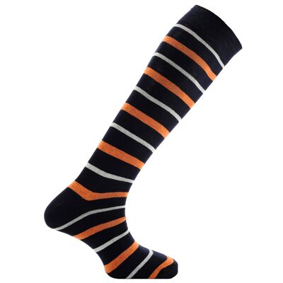 Horizon School Long (Knee Length) Dress Socks: Cranleigh: Navy/White/Orange