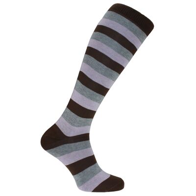 Chaussettes habillées Horizon School Long (longueur au genou) : Lancing : Marron/Gris/Lilas