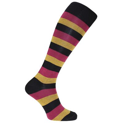 Horizon School Long (Knee Length) Dress Socks: Merchant Taylors': Black/Burgundy/Gold