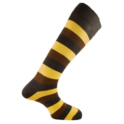 Chaussettes habillées Horizon School Long (longueur au genou) : Shrewsbury : bleu marine/jaune/marron