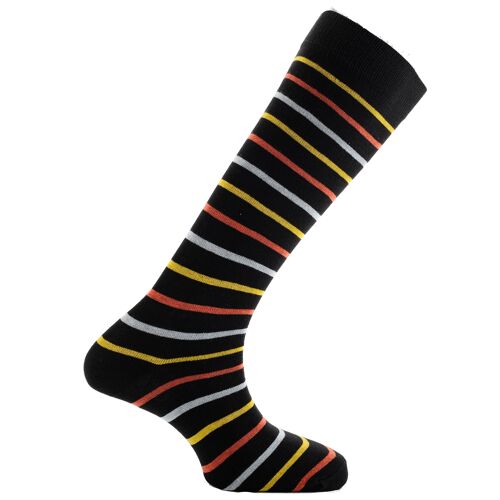 Horizon School Long (Knee Length) Dress Socks: Wellington: Black/Yellow/Orange/Sky