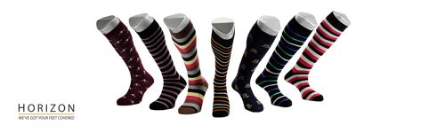 Horizon  Clubs Long (Knee Length) Dress Socks: Garrick: Cucumber/Salmon Pink