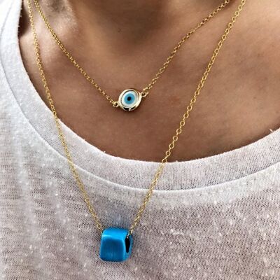 Round Evil Eye Necklace - Blue Bead Necklace