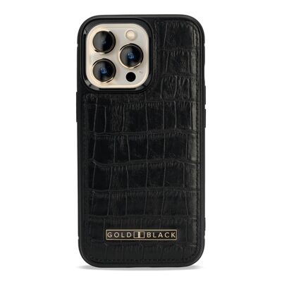 Étui en cuir pour iPhone 13 Pro MagSafe embossé crocodile noir