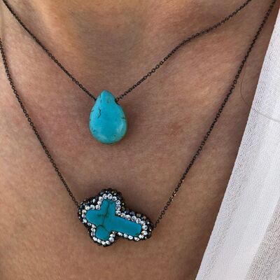 Turquoise Cross Necklace, Turquoise Stone Necklace