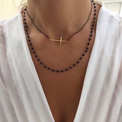 Black Necklace, Cross Necklace, Black Rosary