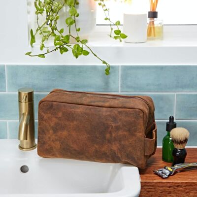 Grande trousse de toilette en cuir de buffle