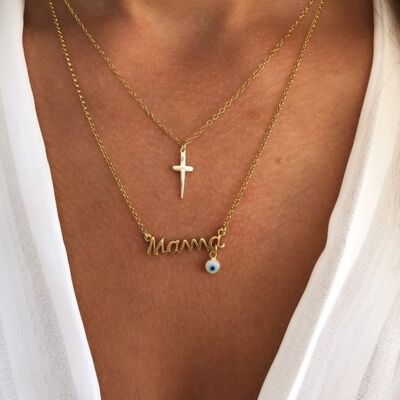 Gold Cross Necklace, Gold Mama Neckalce
