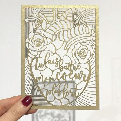 Gold cut paper card Pattern you make my heart beat harder