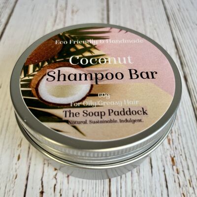 Handmade Natural, Vegan Friendly Shampoo Bar with Storage Tin - Coconut Scented