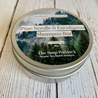 Handmade Natural, Vegan Friendly Shampoo Bar with Storage Tin - Pine Needle & Eucalyptus
