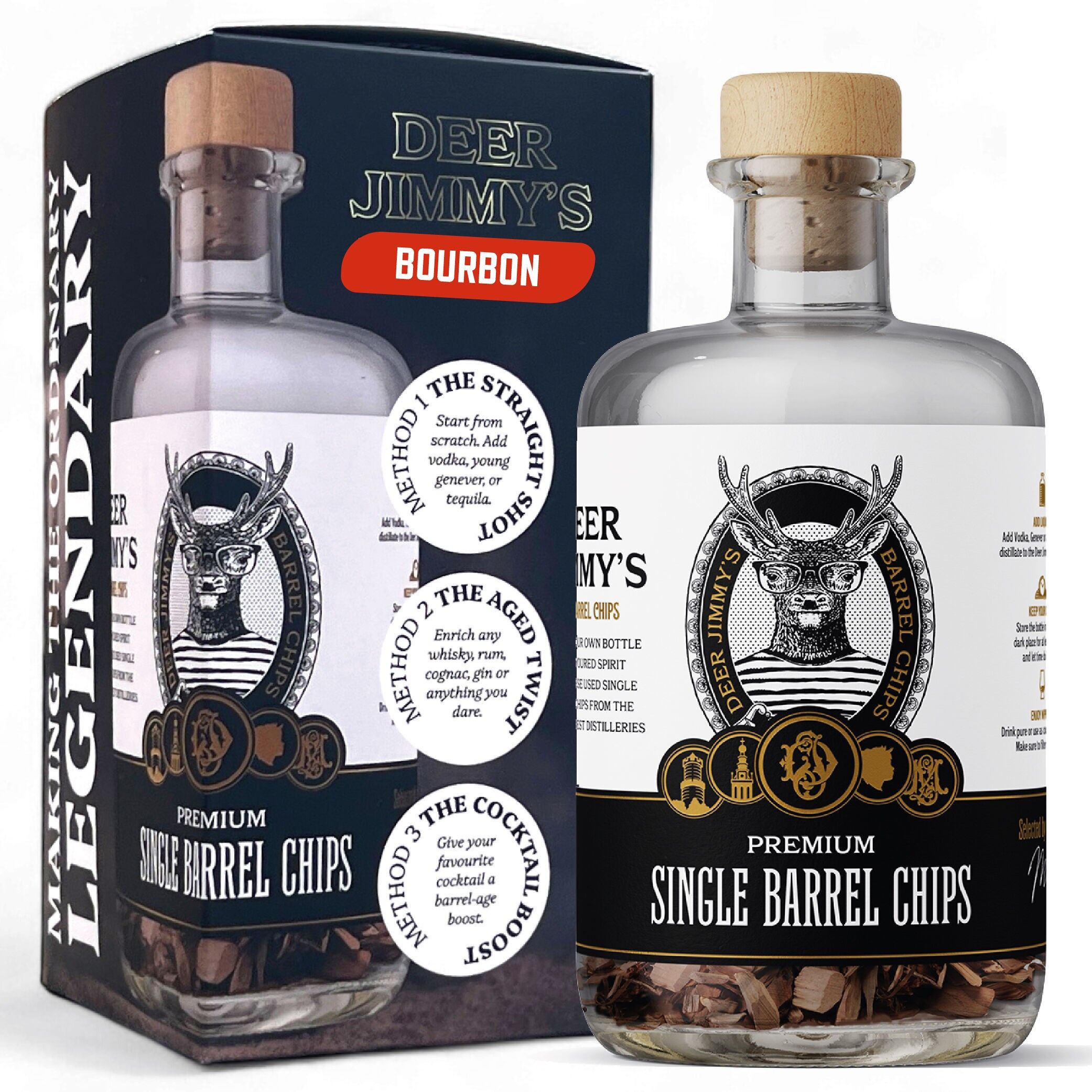 Set regalo di whisky fai da te Deer Jimmy's® – Crea il tuo whisky con rovere di prima qualità proveniente da botti di bourbon americano del Kentucky – Invecchiamento profondo in botte per qualsiasi liquore – Il regalo perfetto per gli uomini