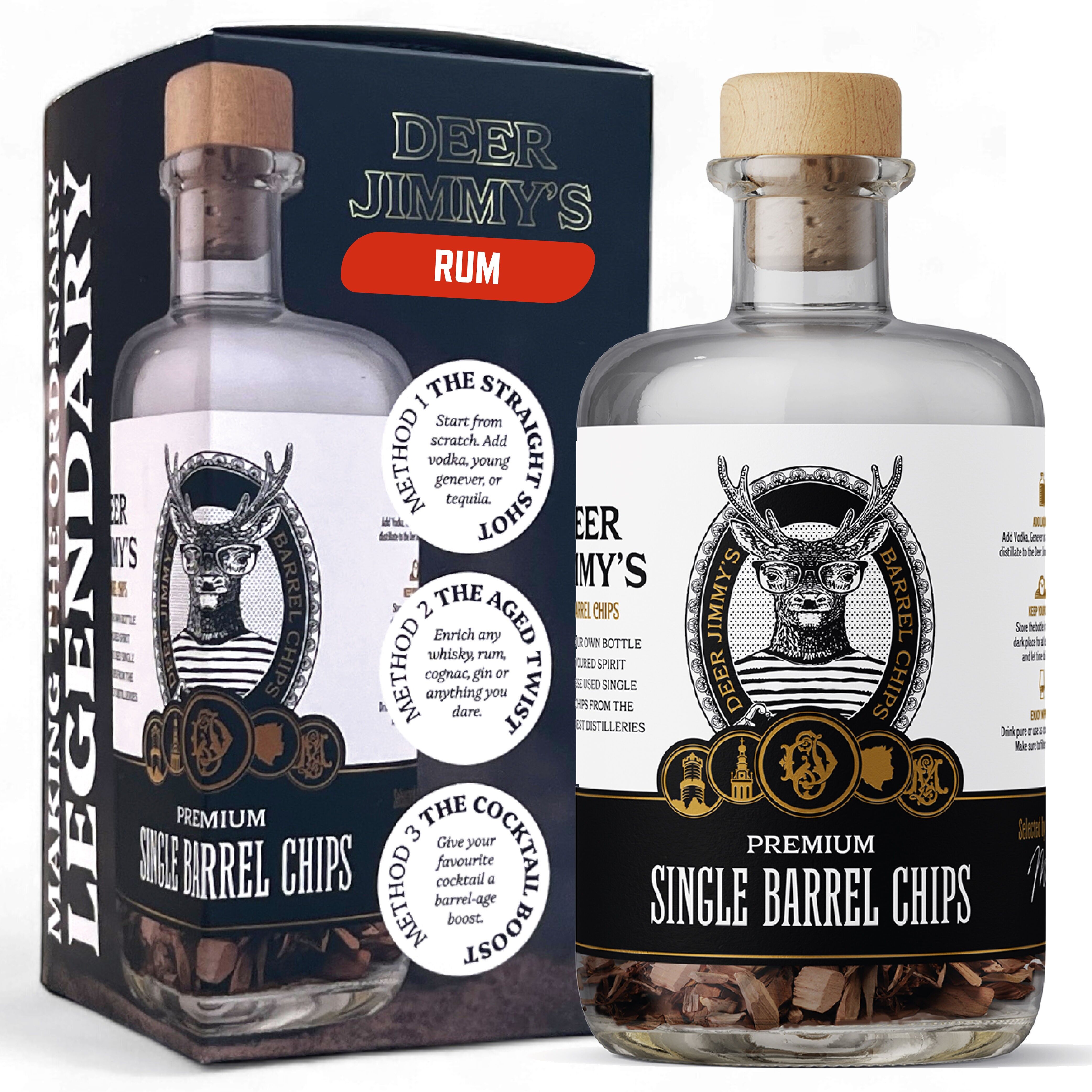 Deer Jimmy's® DIY Rum Gift Set – Make Your Own Rum with Premium Oak from South American Rum Barrels – Deep Barrel Aging for Any Spirit – The Perfect Gift for Men