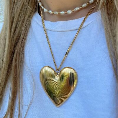 Layerings Necklace, Pearls & Big Heart