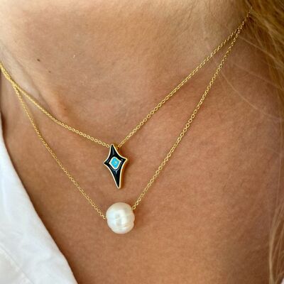 Cross Evil Eye Necklace - Freshwater Pearl Necklace
